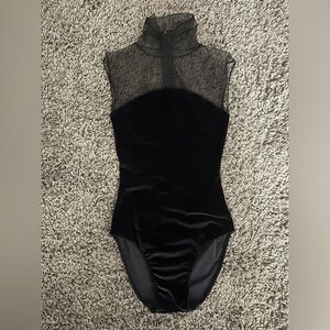Maldire Leotard Size Small Black Velvet and mesh